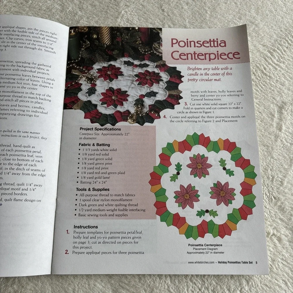 Christmas Quilting Pattern Vintage Holiday Poinsettia Table‎ Set Quilt 7 Project